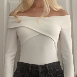 Abercrombie White Long Sleeve Crossover Bodysuit